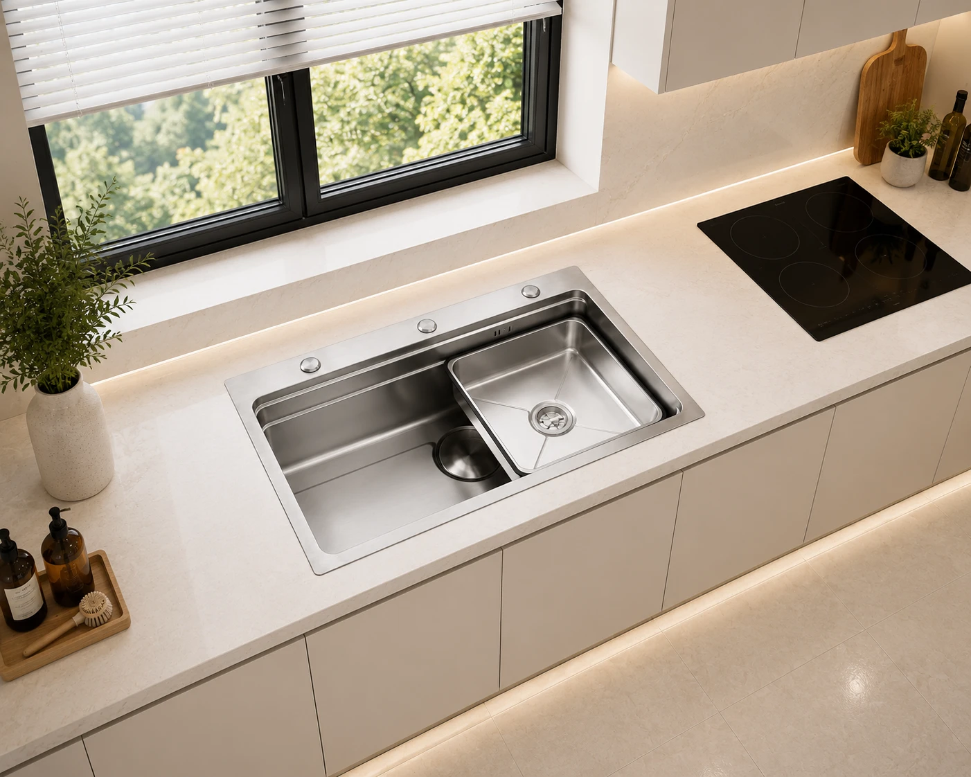 Chậu rửa một hố mặt Inox sần giật cấp DS7848