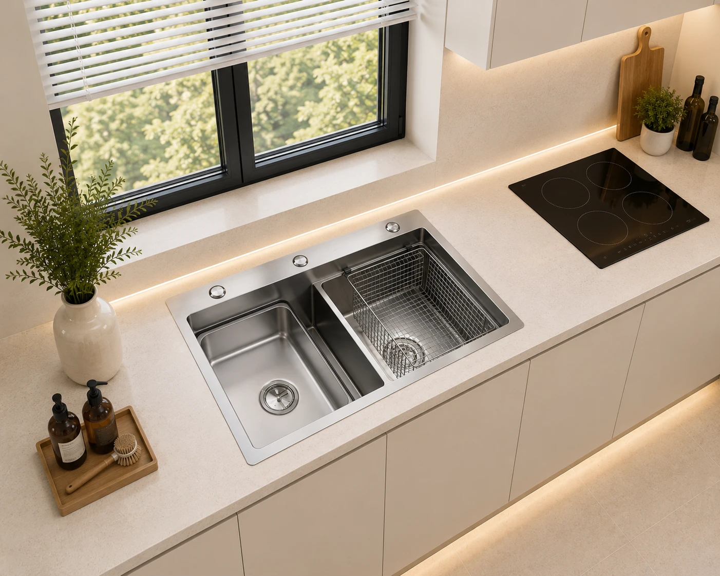 Chậu rửa hai hố cân giật cấp DS8248